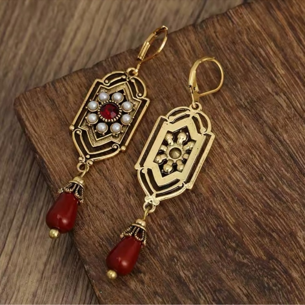 Marquis Ethnic Bordo Vintage Bronze Brushed Earrings - Picture 3 of 8
